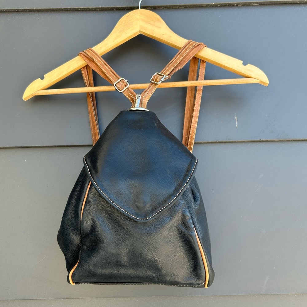 Leather Backpack - made in Italy - black and tan